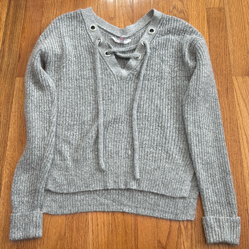 No Boundaries Tie Up V-Neck Cozy Sweater